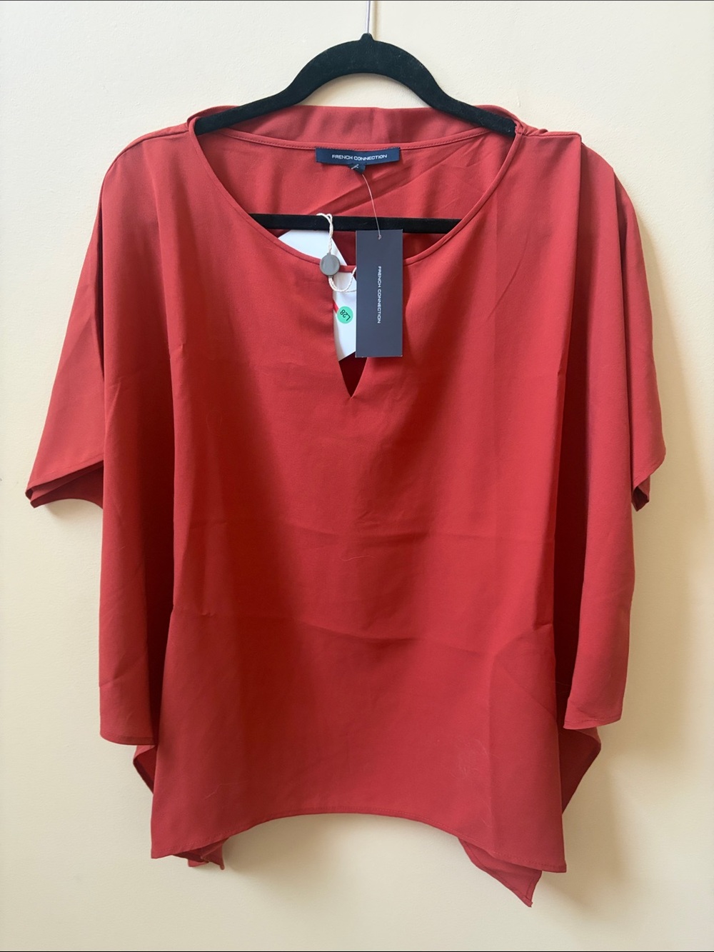 French Connection Brick Red Keyhole Short-Sleeve Blouse